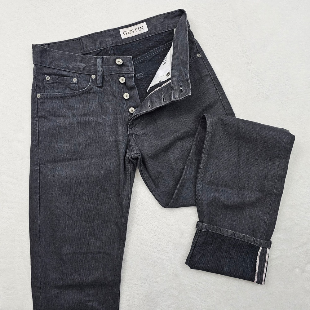 Gustin Slim Fit Raw Selvedge Denim Jeans Mens 28x34 Grey USA Rugged Americana